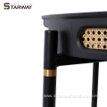 Modern Black Round Coffee Tables With Rattan Wicker